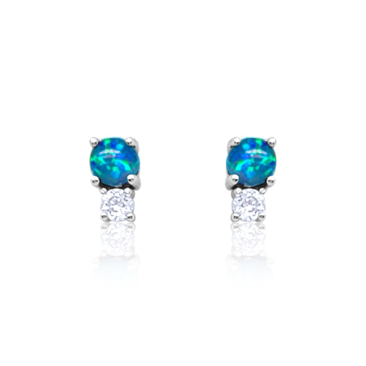 Etoielle White Gold Tone Created Opal and CZ Studs