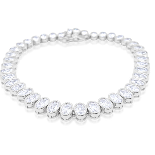 Etoielle White Gold Tone Oval Cut CZ Tennis Bracelet