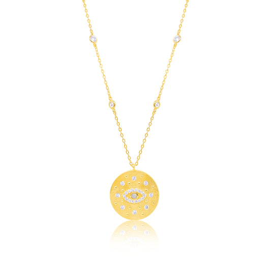 Etoielle Yellow Gold Tone CZ Evil Eye Coin Necklace