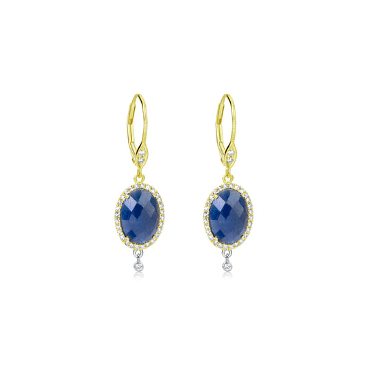 Yellow Gold Blue Sapphire and Diamond Earrings