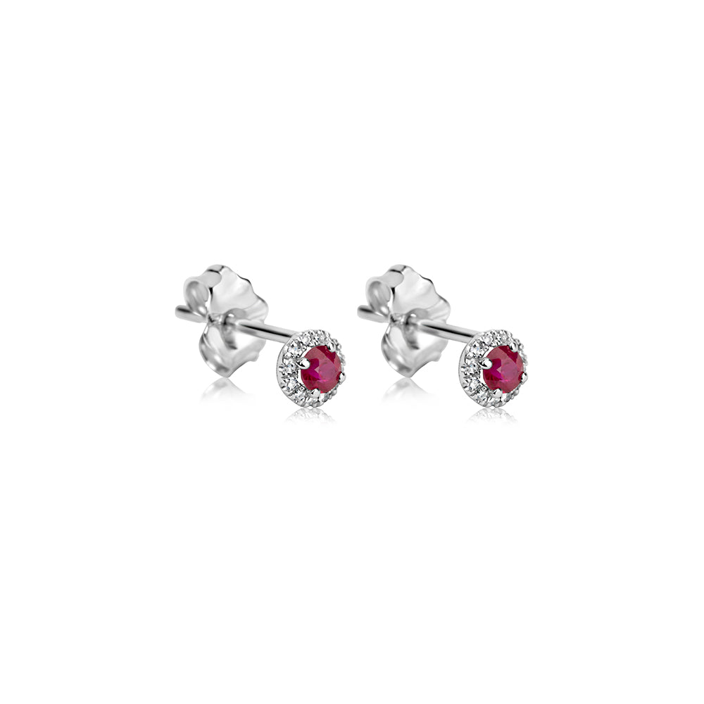 Mini Ruby Studs with Diamond Halo