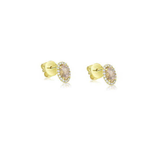 Yellow Gold Labradorite and Diamond Studs