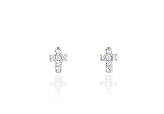 White Gold Diamond Cross Earrings