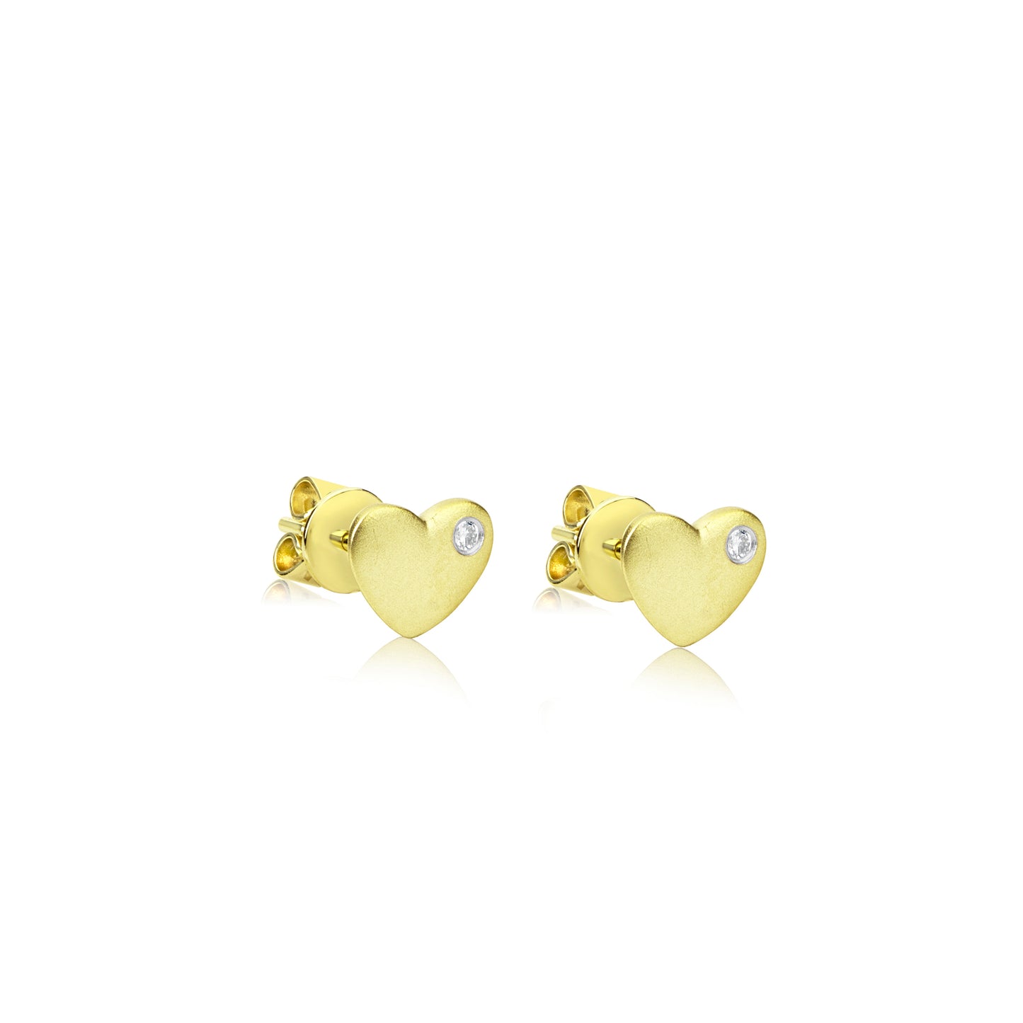 Yellow Gold Heart and Diamond Studs