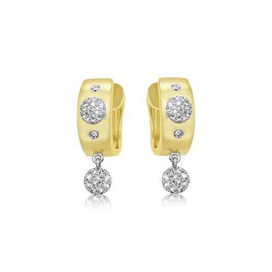 Brushed Gold Diamond Disk Huggies