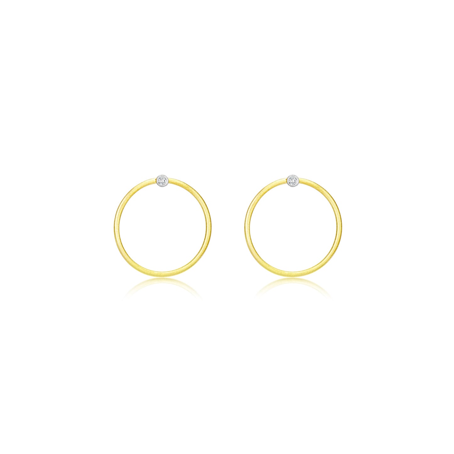 Brushed Gold Circle Diamond Studs