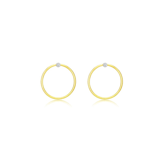 Brushed Gold Circle Diamond Studs