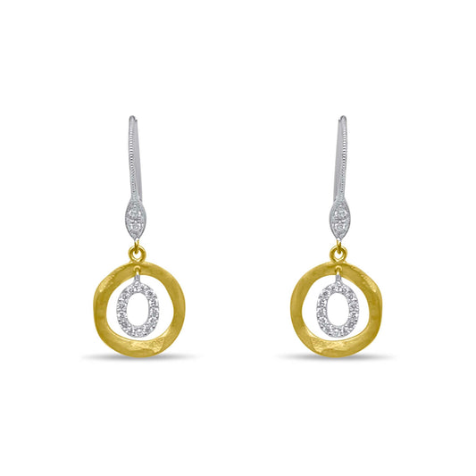 Brushed Gold and Diamond Earrings