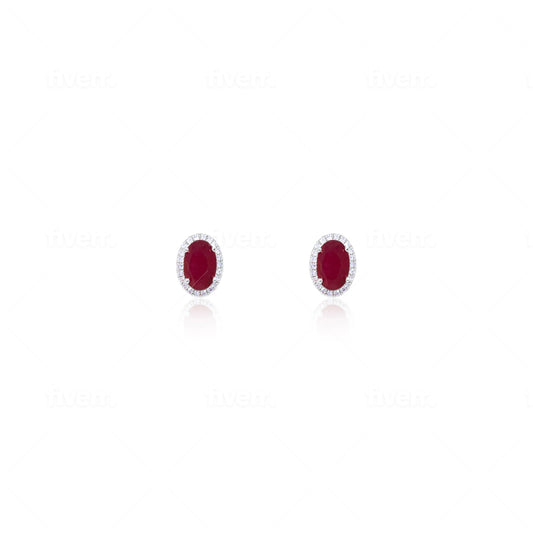 Ruby and Diamond Halo Studs