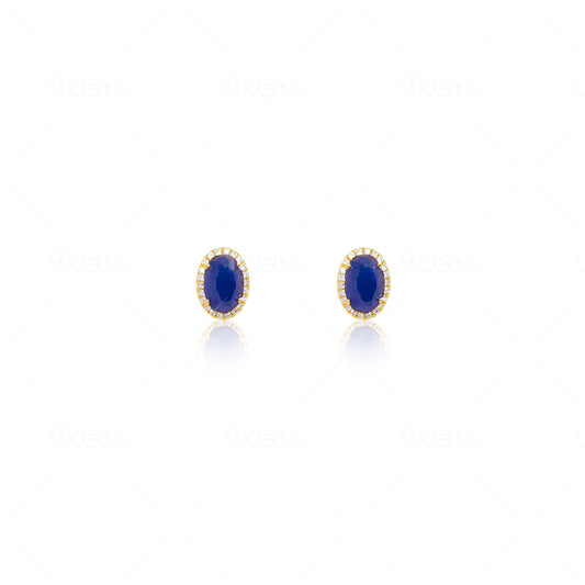 Blue Sapphire and Diamond Halo Studs