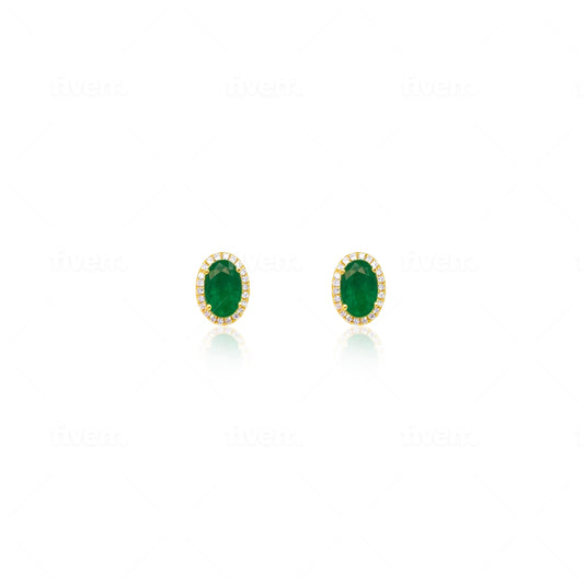 Emerald and Diamond Halo Studs
