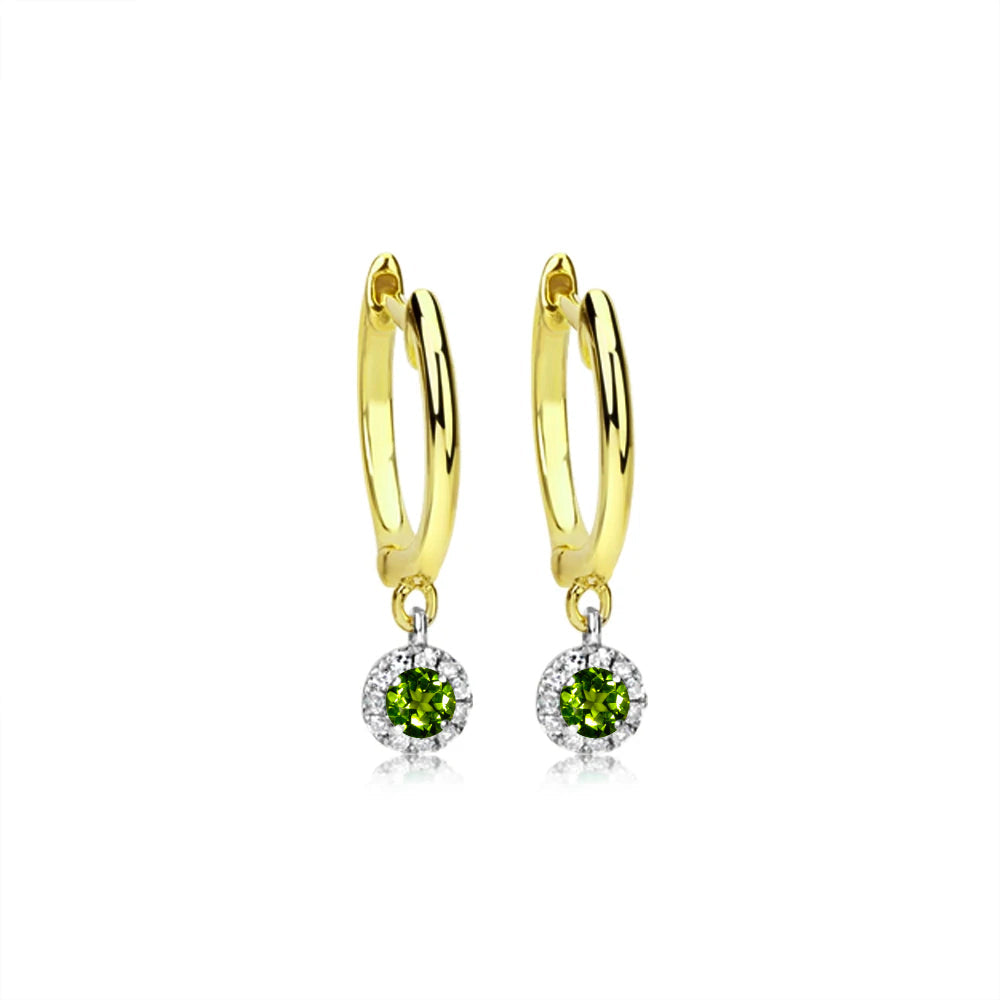 Peridot and Diamond Halo Huggie