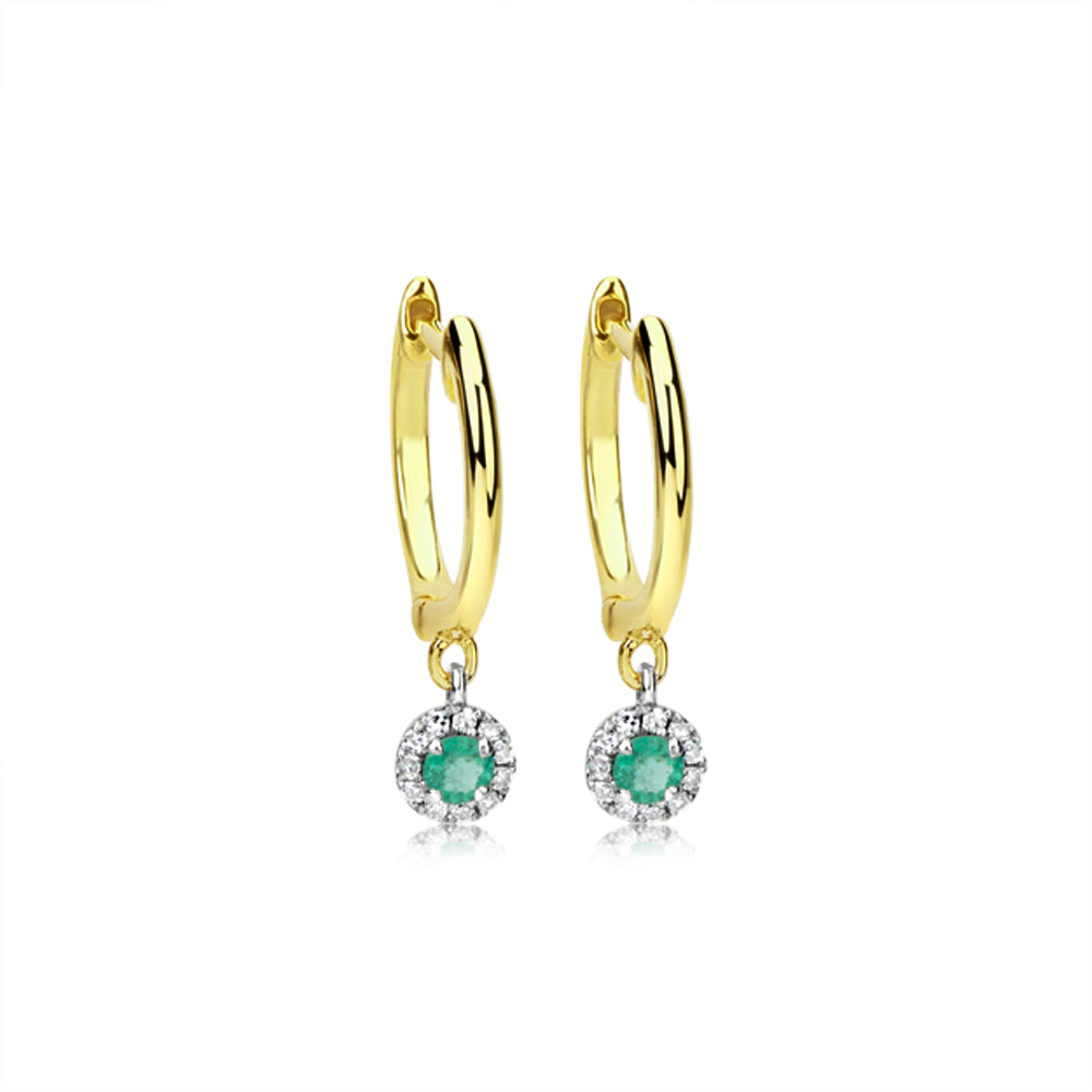 Emerald and Diamond Halo Huggie