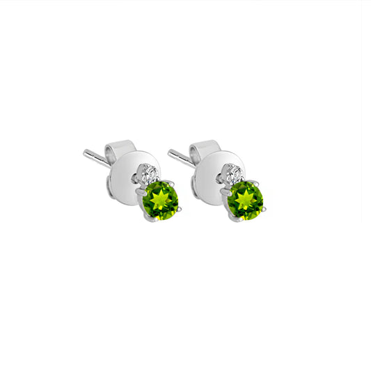 White Gold Peridot Studs with Bezel Diamonds