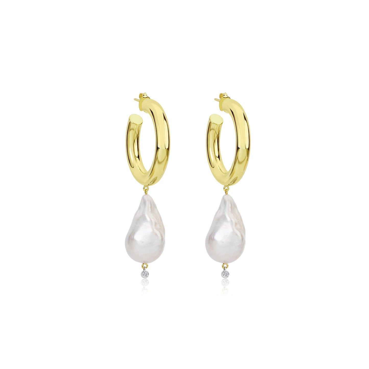 Yellow Gold and Pearl Chunky Hoops