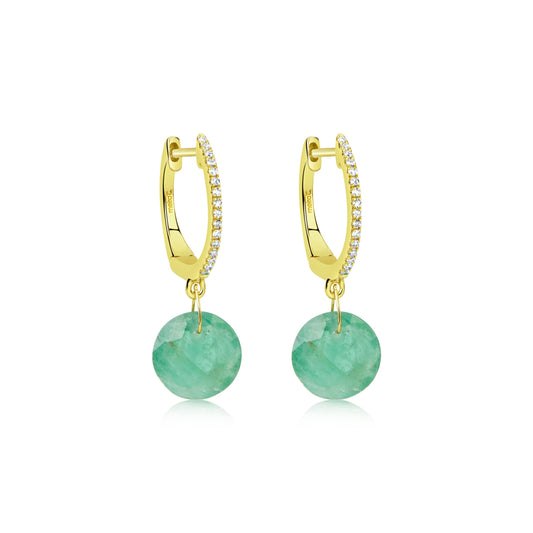 Drilled Emerald and Diamond Huggies