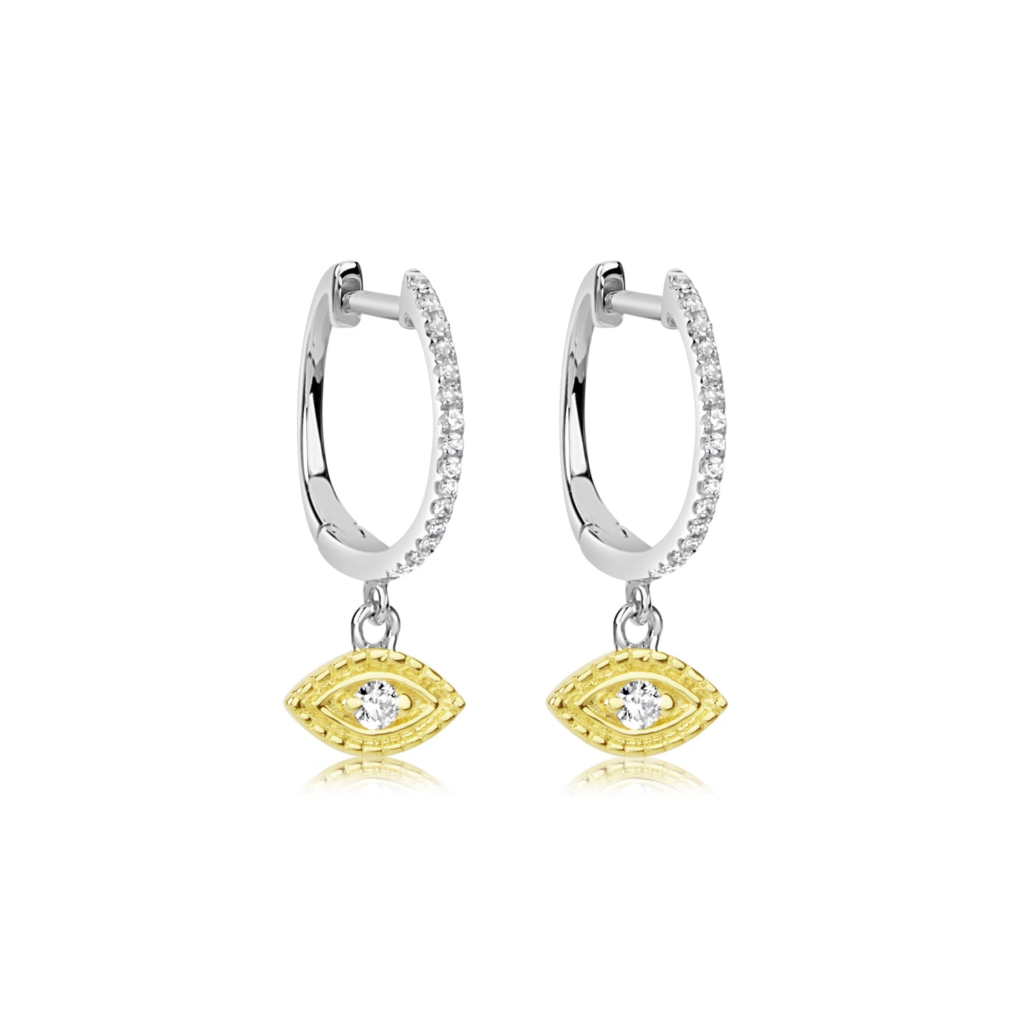Two Tone Diamond Evil Eye Huggies