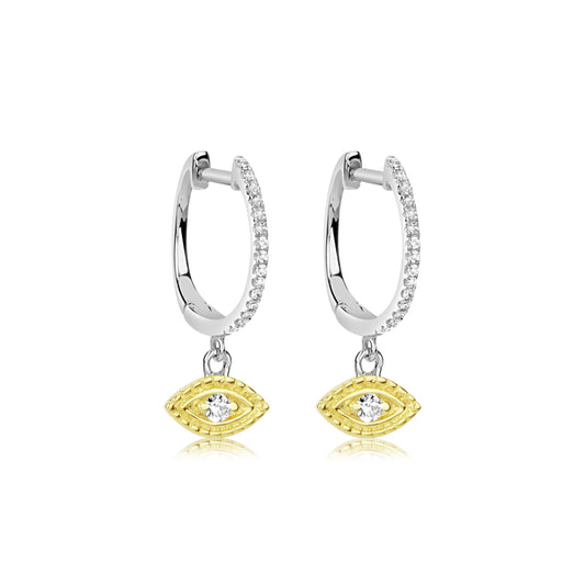 Two Tone Diamond Evil Eye Huggies