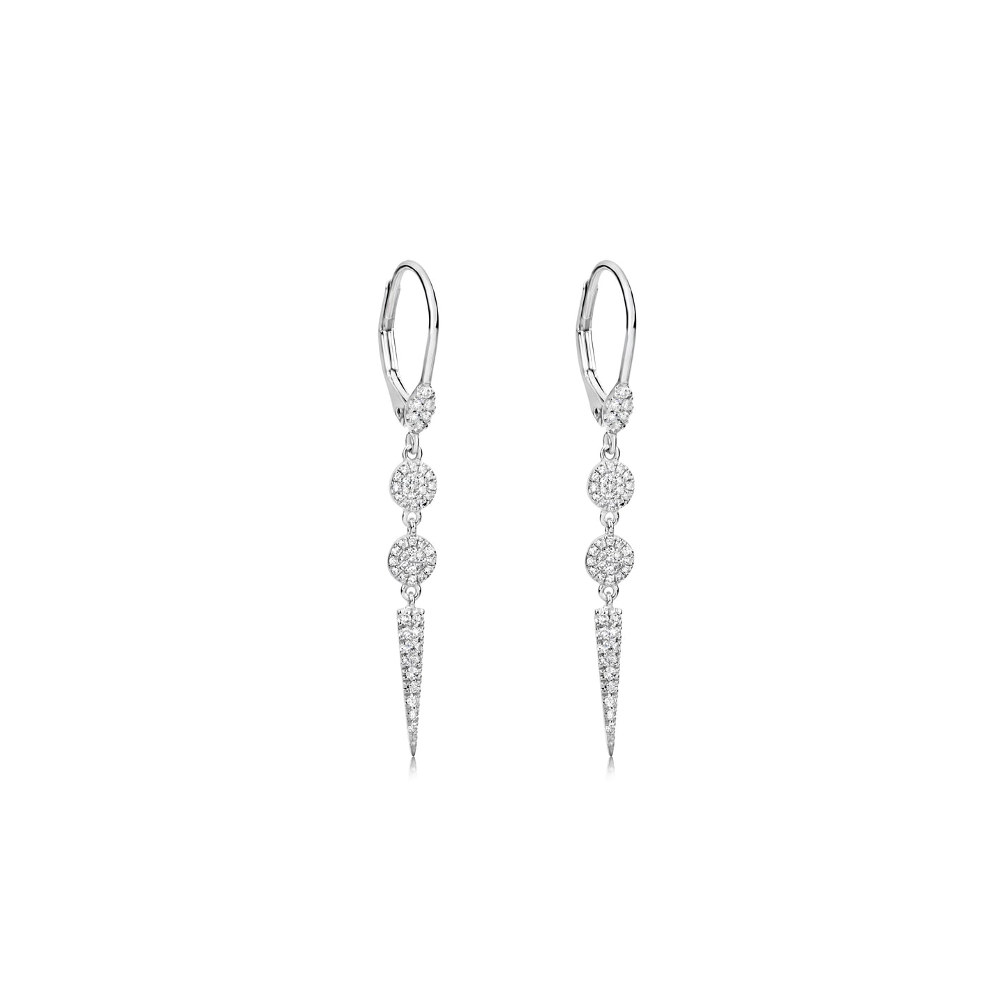 White Gold Diamond Disk and Spike Drop Earrings