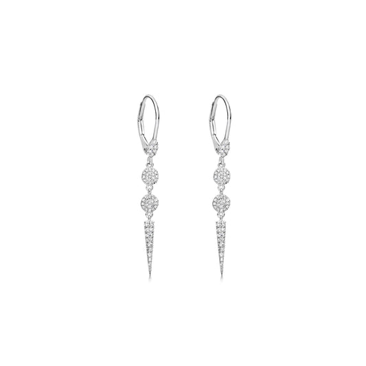 White Gold Diamond Disk and Spike Drop Earrings