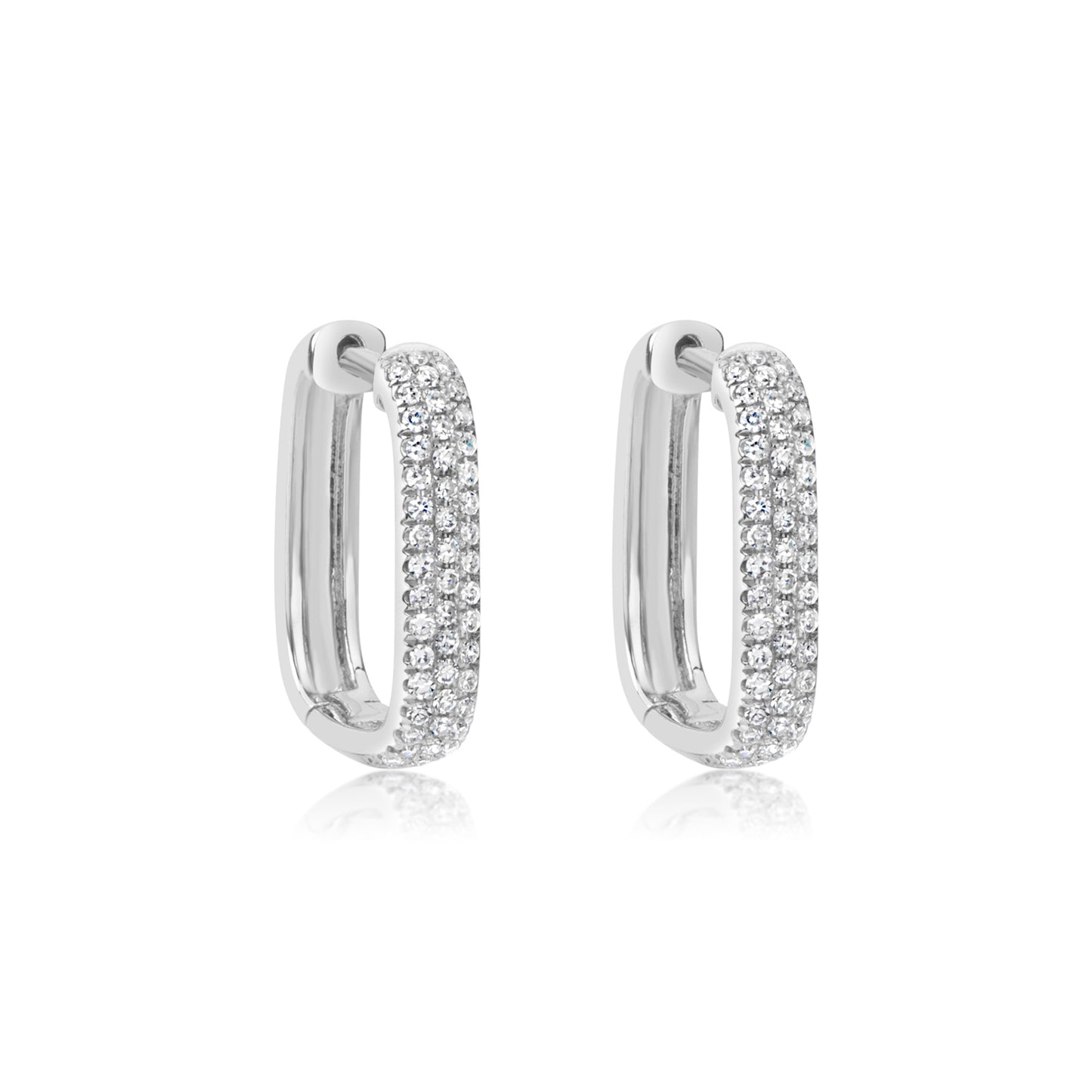 White Gold Square Diamond Hoops