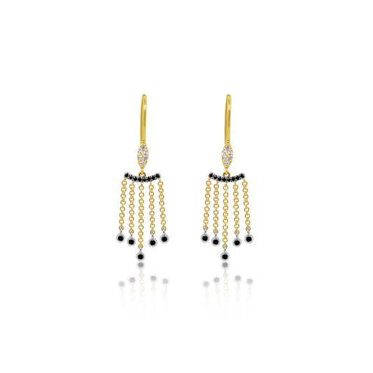 Black Diamond Bezel Fringe Earrings