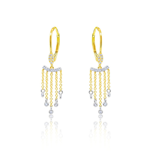 Yellow Gold Diamond and Bezel Fringe Earrings