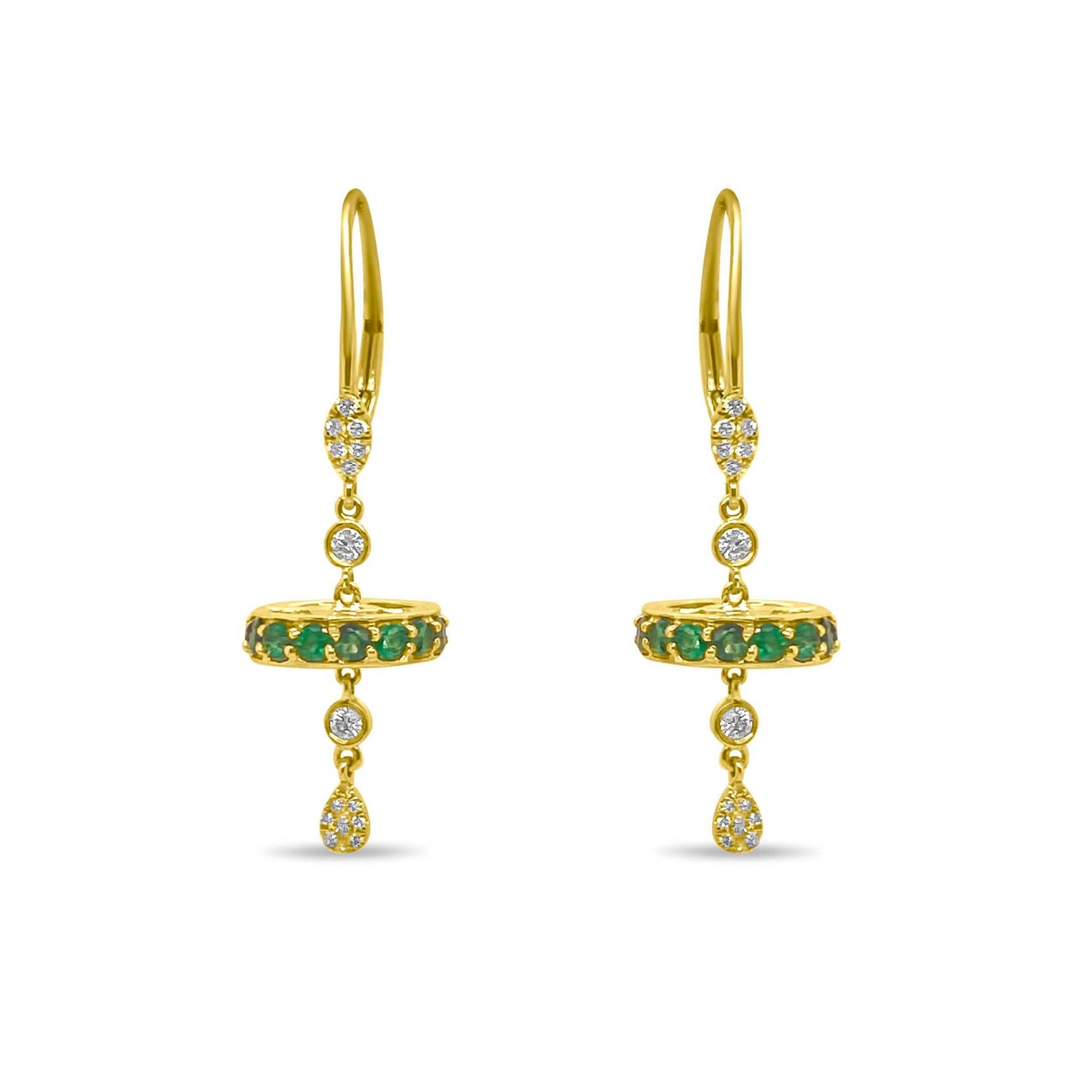 Yellow Gold Emerald Wheel Earrings