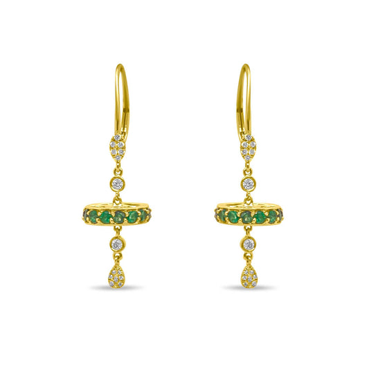 Yellow Gold Emerald Wheel Earrings
