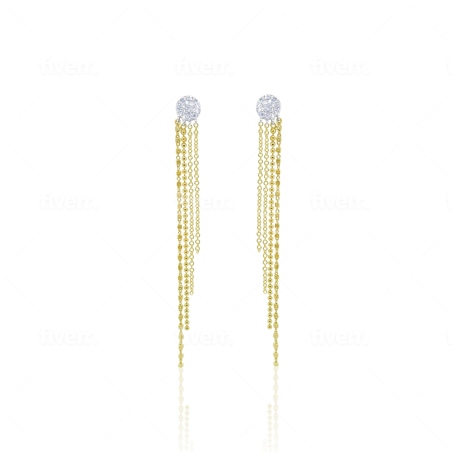Two Tone Diamond and Fringe Earrings