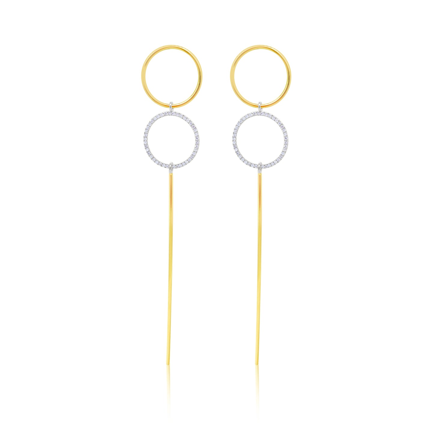 Yellow Gold Circle Stick Earrings