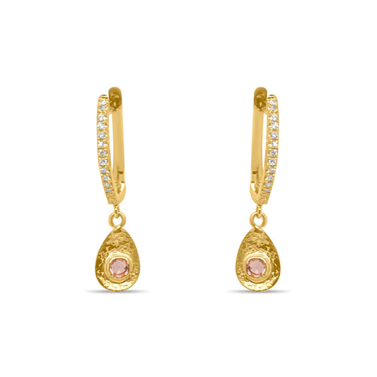 Yellow Gold Huggies with Pink Sapphire