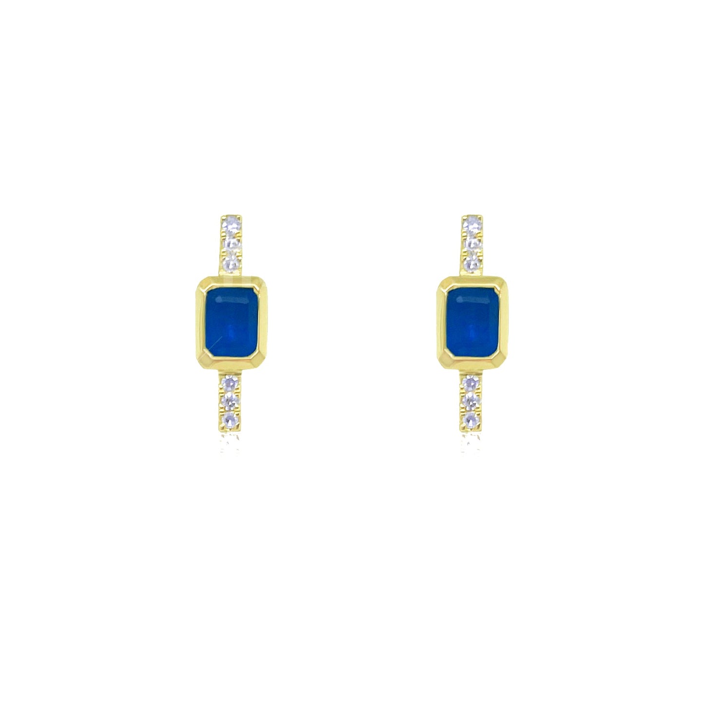 Blue Sapphire and Diamond Yellow Gold Studs