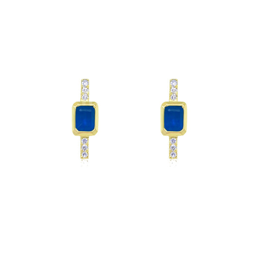 Blue Sapphire and Diamond Yellow Gold Studs