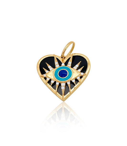 Yellow Gold Black Enamel Heart Charm