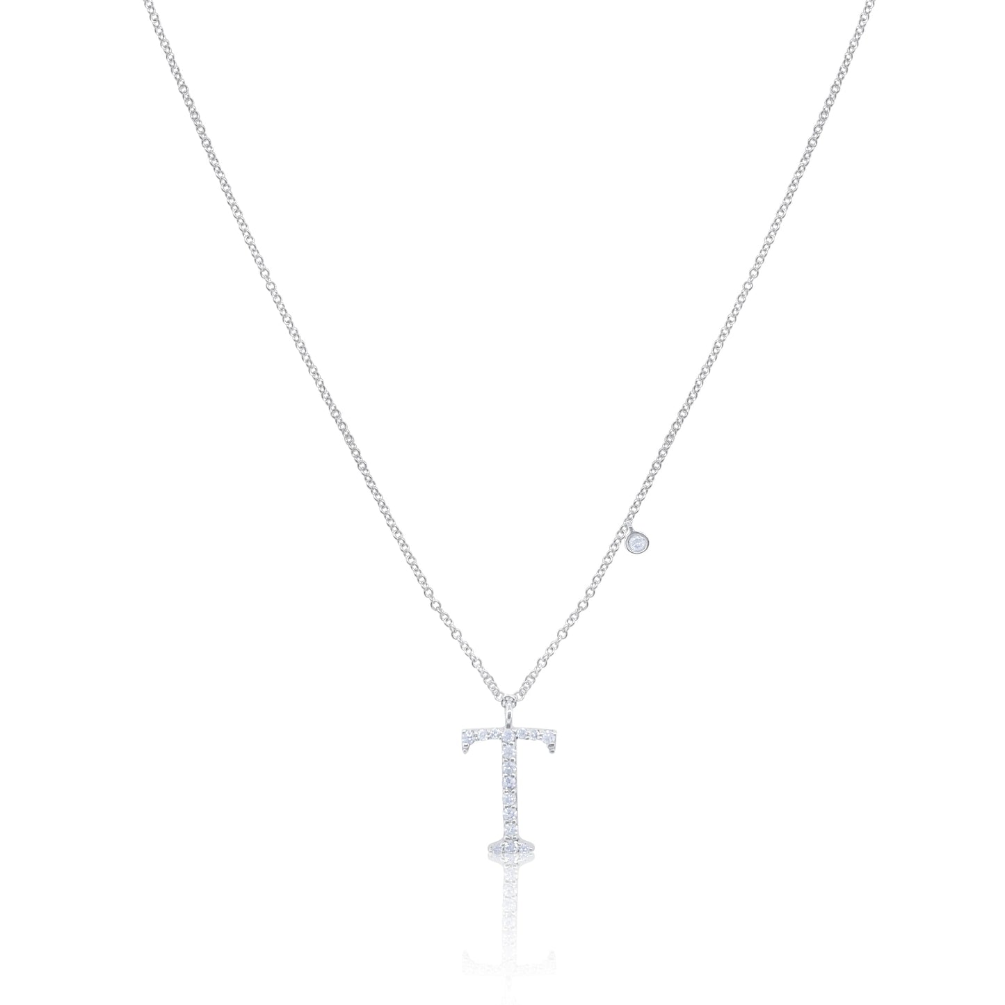 White Gold "T" Initial Diamond Necklace