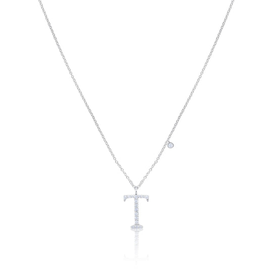 White Gold "T" Initial Diamond Necklace
