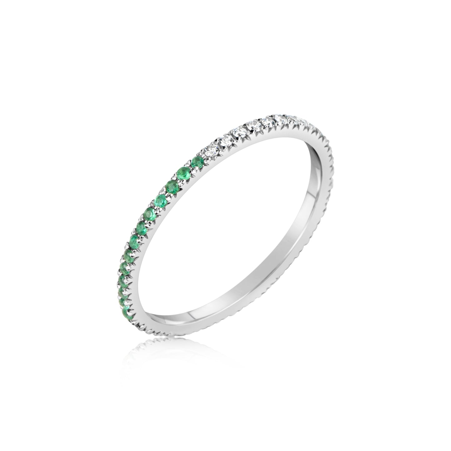 White Gold Half and Half Diamond and Emerald Ring