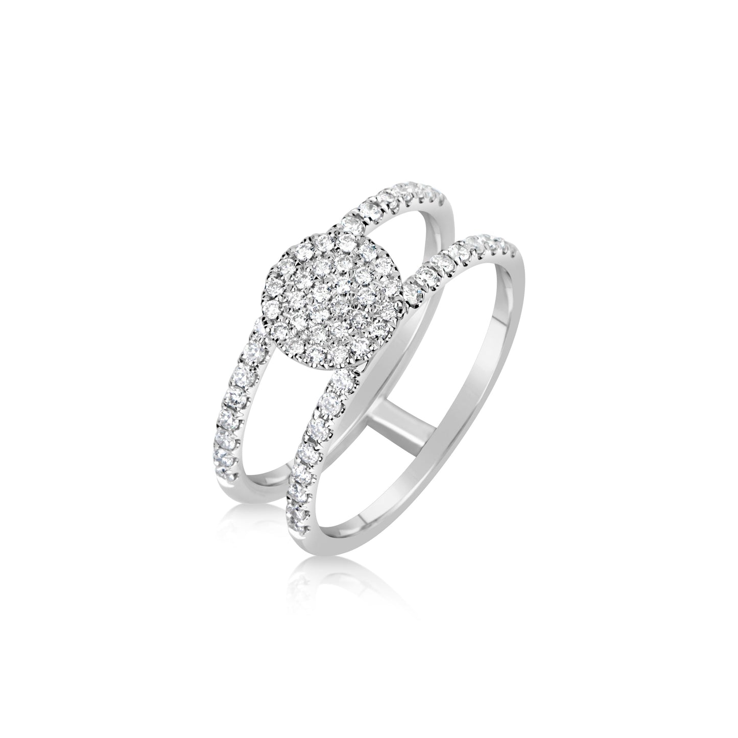 White Gold Double Border Diamond Disk Ring