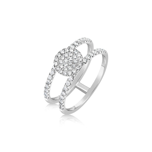 White Gold Double Border Diamond Disk Ring