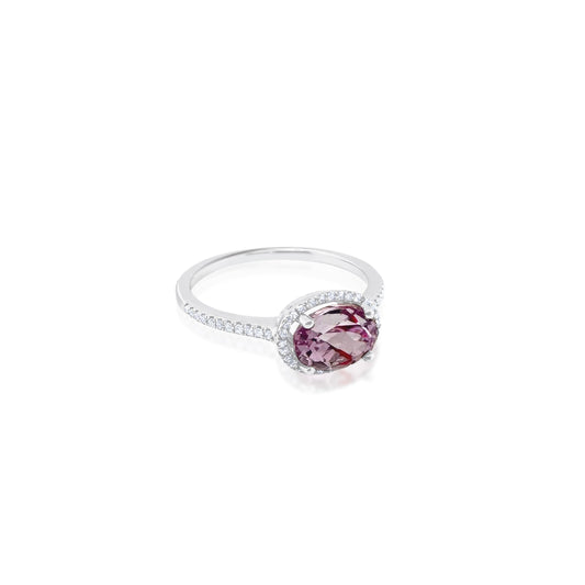 White Gold Oval Kunzite and Diamond Ring
