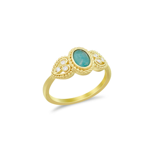 Yellow Gold Opal and Diamond Heart Ring