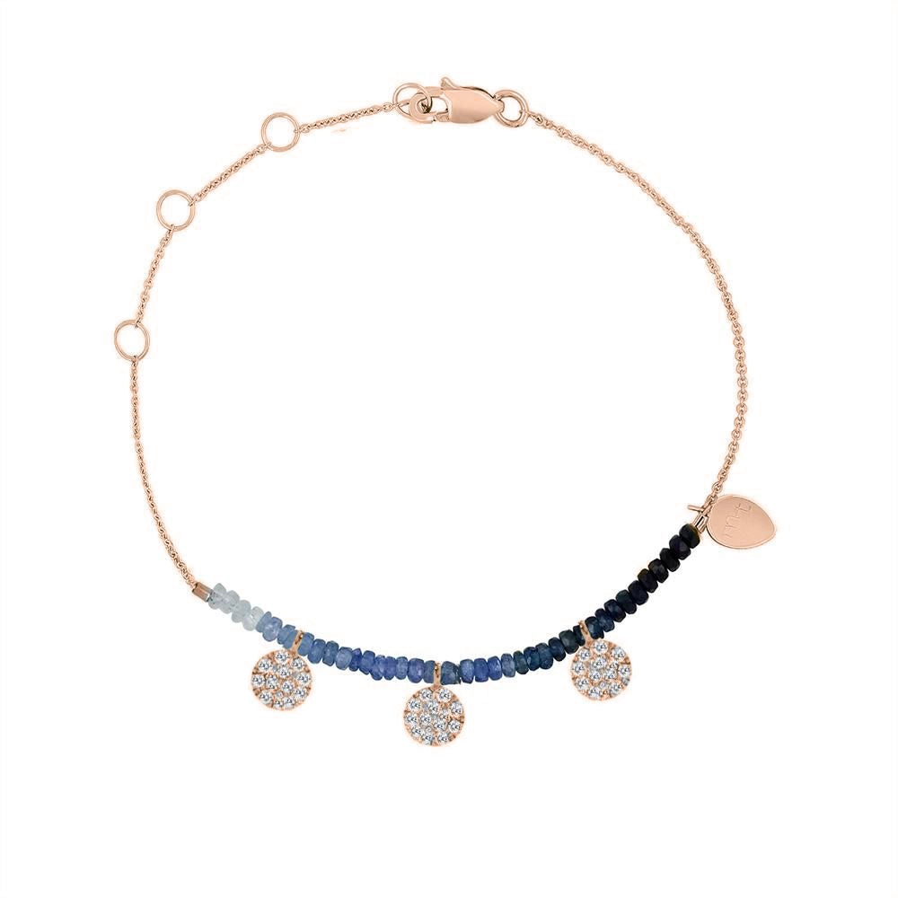 Rose Gold Blue Sapphire Diamond Disk Bracelet