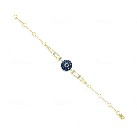Rose Gold Blue Sapphire Antique Style Bracelet Evil Eye