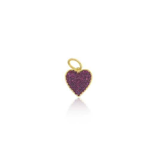 Dainty Yellow Gold Ruby Heart Charm