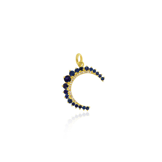 Yellow Gold Blue Sapphire Moon Charm