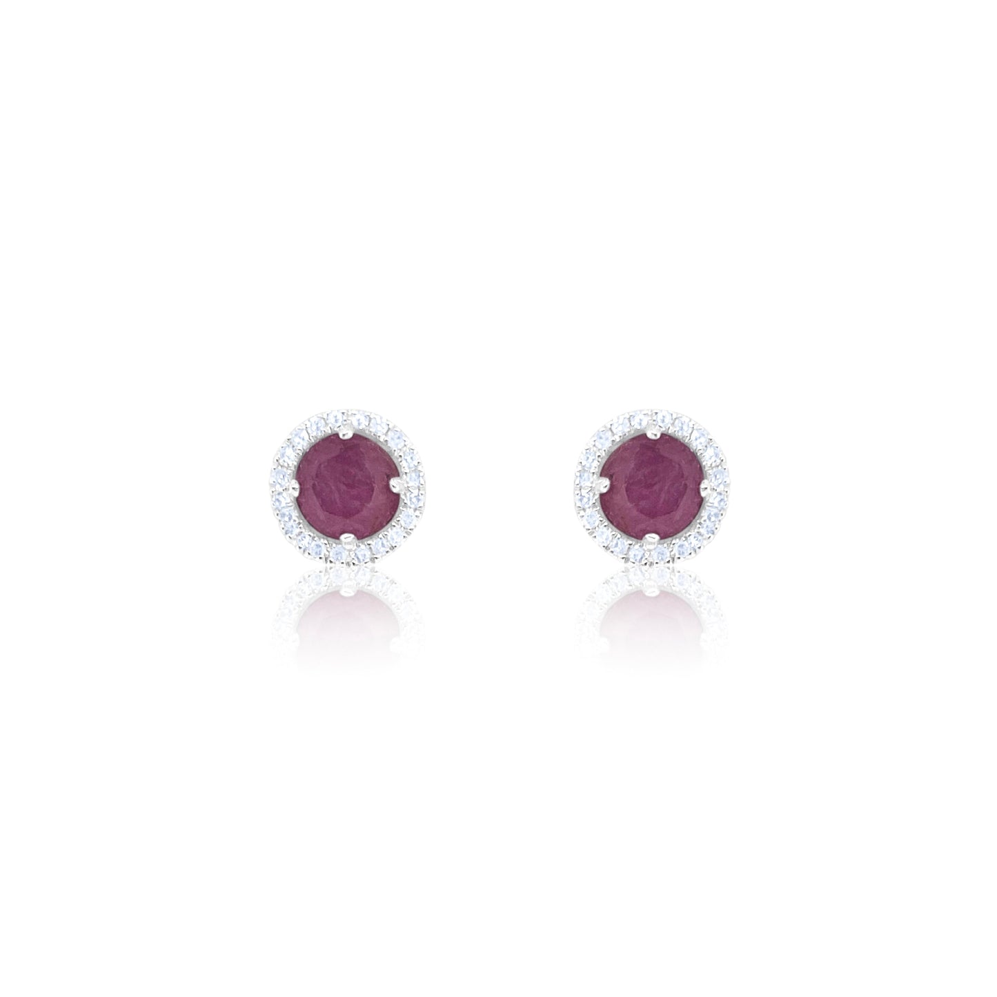 White Gold Diamond and Pink Sapphire Stud Earrings
