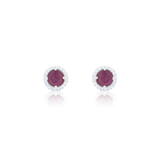 White Gold Diamond and Pink Sapphire Stud Earrings