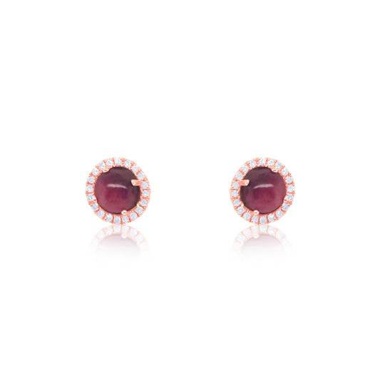 Rose Gold Diamond and Rhodonite Stud Earrings
