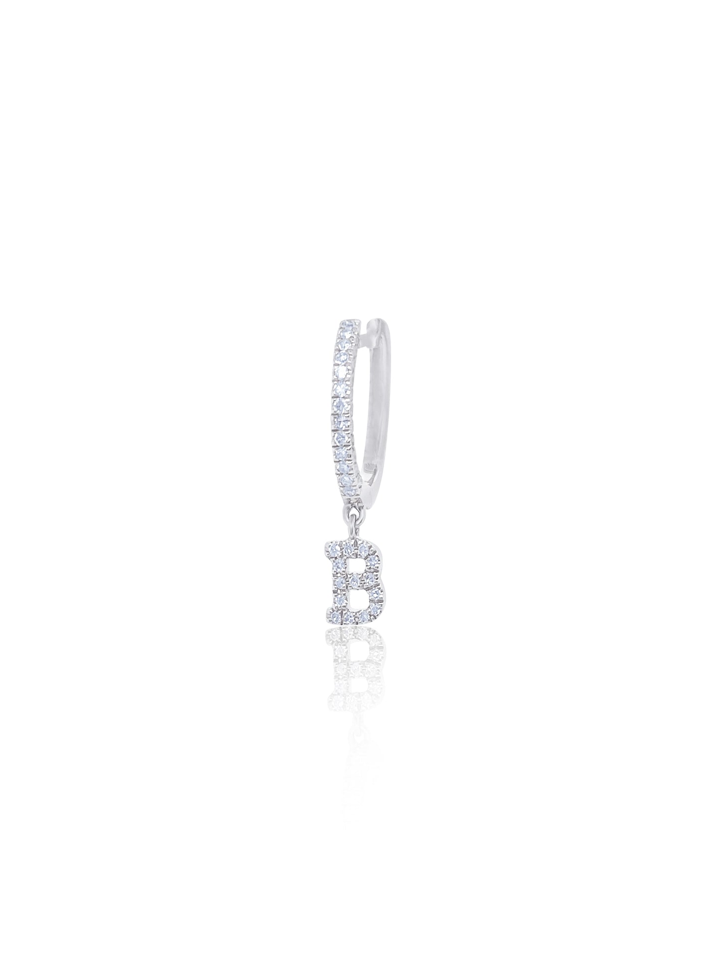 white gold initial huggies